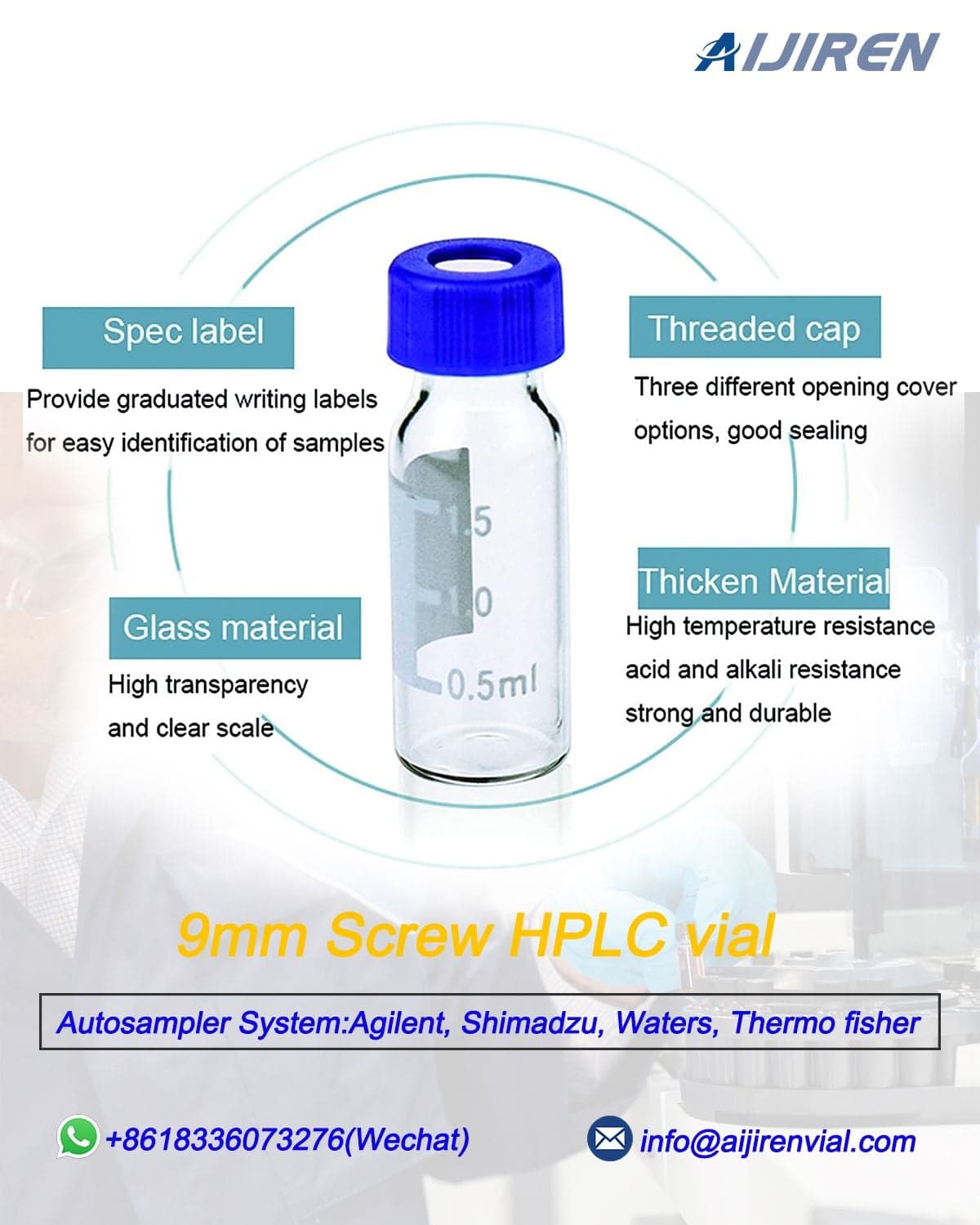 Wholesales 2ml HPLC autosampler vials with closures